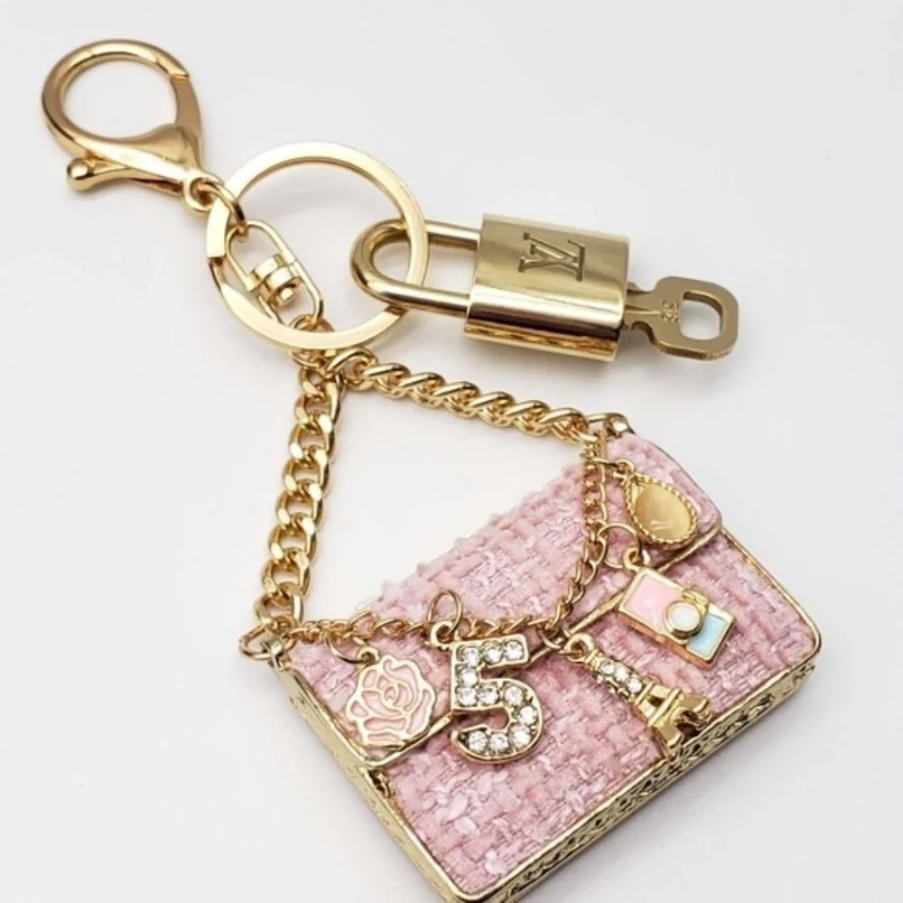 Authentic Louis Vuitton Gold Padlock 🔒 Key Set w/ Unbranded Tweed Bag Charm
